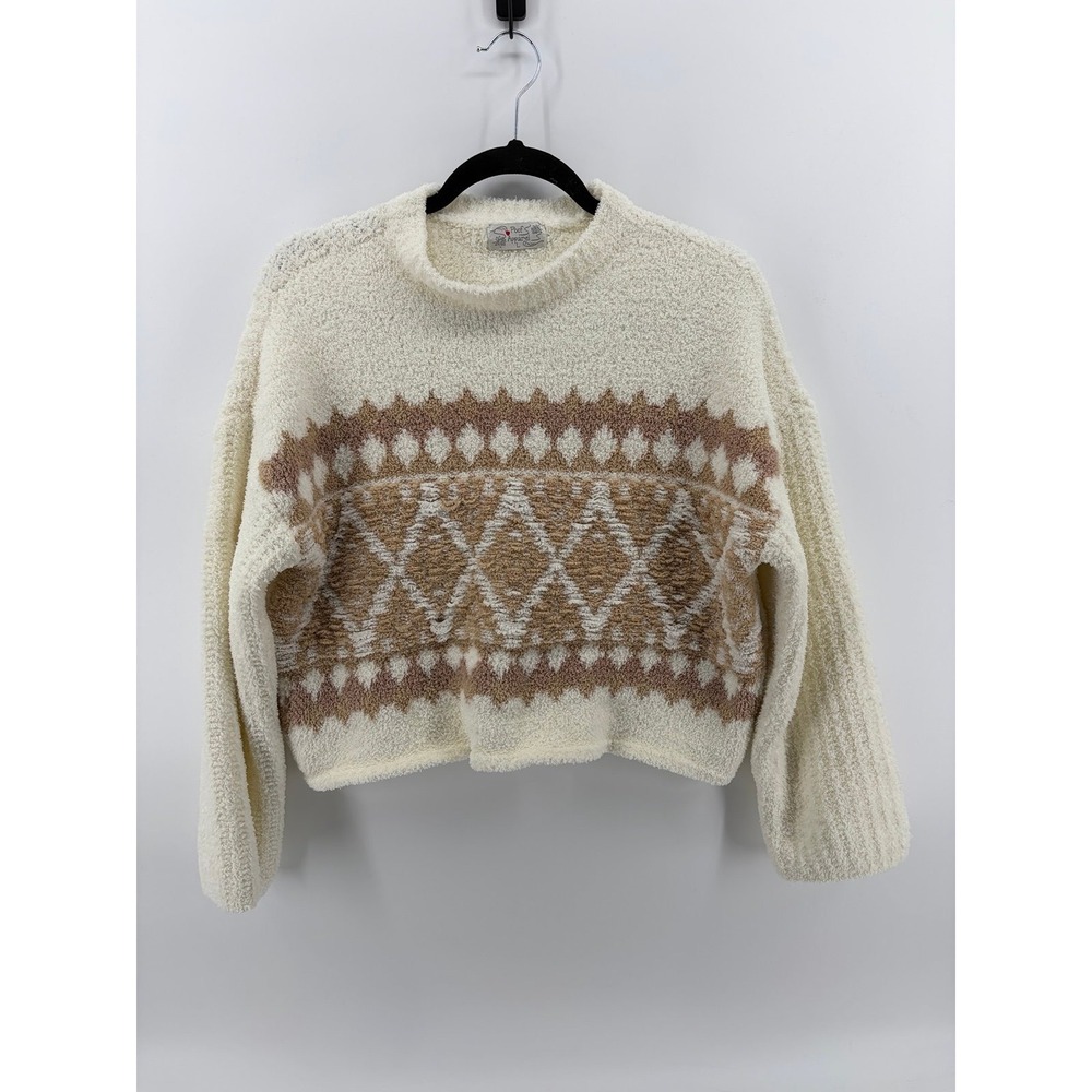 Poof Apparel, Aztec Sweater, Southwest Cozy Soft Chenille, Slouchy/Crop, Large
